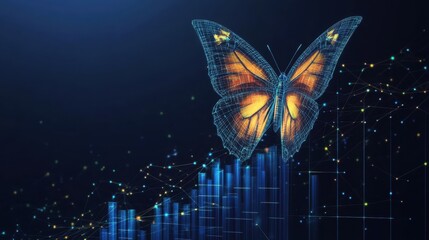 Poster - Digital butterfly transformation virtual landscape infographic data visualization technology concept