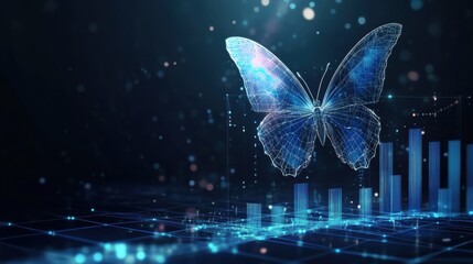 Poster - Digital butterfly transformation virtual environment 3d animation technology futuristic concept