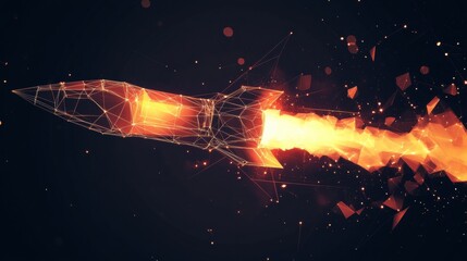 Poster - Rocket launching in space digital art dynamic visualization dark background futuristic concept for technology enthusiasts
