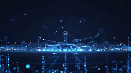 Aufkleber - Airport technology showcase global aviation hub digital environment nighttime view future concepts for travel innovation