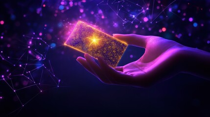 Poster - Digital technology innovation futuristic environment graphic design abstract visualization hand holding device