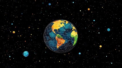 Poster - Global connectivity through technology and nature exploring earth's digital landscape in graphic art