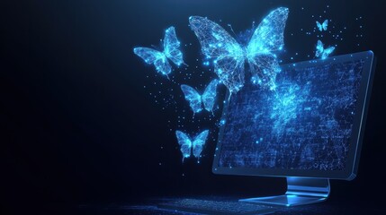 Poster - Digital transformation in technology visualizing data with butterflies computer graphics innovative design virtual environment
