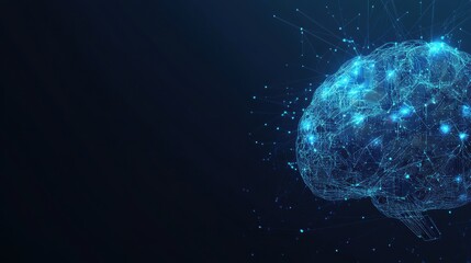 Fototapete - An abstract representation showcases a digital AI chip within a technology-inspired brain on a dark blue background, emphasizing innovation. Generative AI