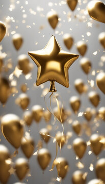 Gold star balloon for party and celebration vertical