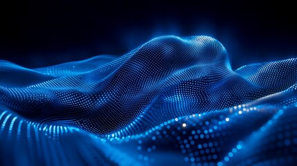 Poster - digital blue wave with dots in 3d space representing abstract technology and data visualization conc