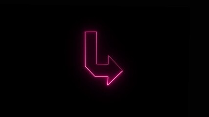 Fototapete - Neon arrow icon. Abstract down right neon green and blue arrow. Neon arrow sign on black background.