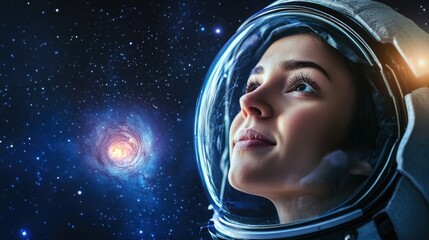 Wall Mural - Woman in Space Suit Gazing at Star