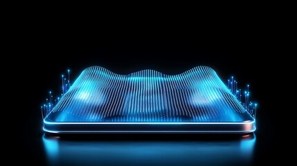 Poster - futuristic digital waves with glowing particles on a dark background for technology concept visualiz