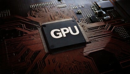 Poster -  Close-up gpu label on red circuit board design technology graphics processing unit futuristic