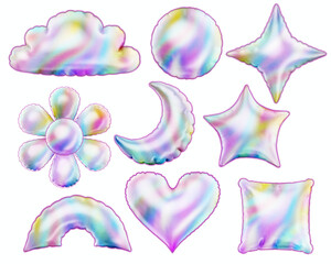 Fototapete - 3d style vector of glossy metalic  hologram inflated balloon elements for celebration, party, greeting and decoration on white background