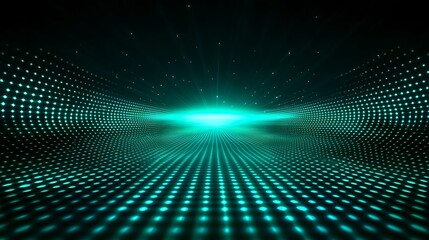 Poster - Vibrant Abstract Background with Glowing Dots and Light Rays Illuminating a Digital Landscape