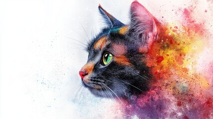 Sticker - Multicolored cat on white background