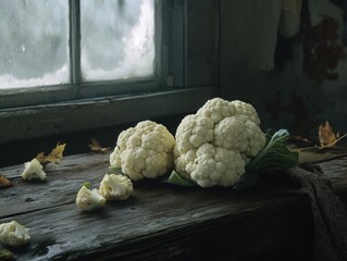 Poster - Cauliflower on Wooden Table