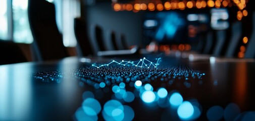 Poster - A digital representation of data visualization in a modern conference room setting.
