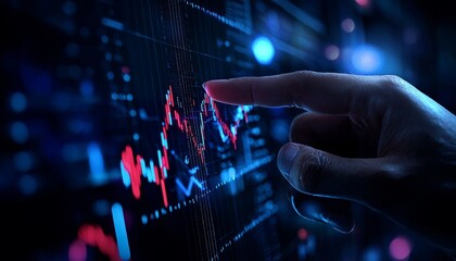 Poster - A hand interacting with a digital financial chart displaying market trends and data analysis.
