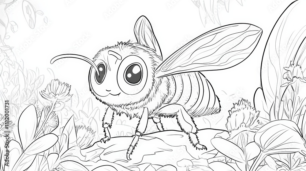 Ilustração Cute kawaii cartoon character bee coloring page, vector ...