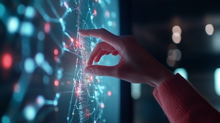 Poster - interactive technology display engages user in a futuristic environment during a tech exposition