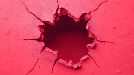Poster - A close-up of a red surface with a jagged hole, showcasing texture and contrast.