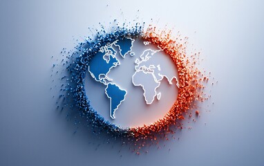 Poster - Global map illustration with colorful particles forming a circular shape.