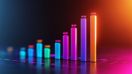 Poster - Vibrant bar graph representing data growth with colorful visual effects on a dark background.