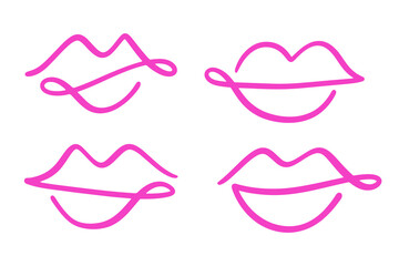 Wall Mural - lips mouth one line drawing abstract kiss icon set