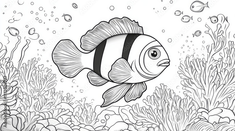 Coloring page outline of cartoon Coral Fish. Page for coloring book of ...