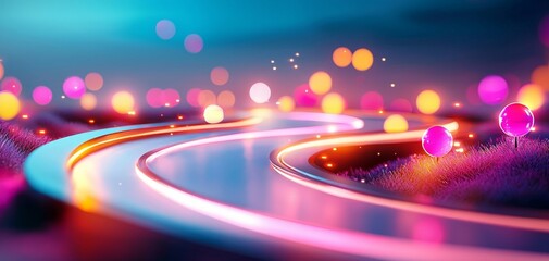 Poster - Colorful abstract background with glowing lights and curved lines creating a dynamic visual effect.