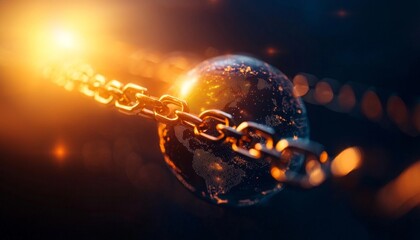 Poster - A glowing chain connects to a celestial sphere, evoking themes of unity and connection in a cosmic setting.