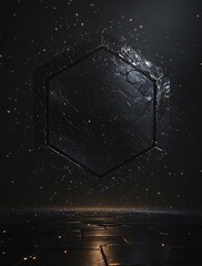 Wall Mural - Dark hexagonal metal background with scattered light rays emanating from it, space-like atmosphere, radiant light