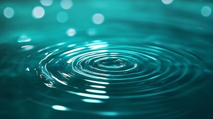 Poster - Ripples on tranquil water with a soothing turquoise hue and soft bokeh effects.