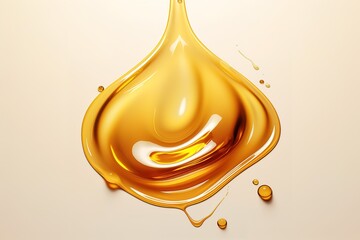 Poster - Splashes and drops of liquid oil. Fresh Olive or motor engine oil eco nature golden color close-up. Shine yellow Cosmetic oil or Cosmetic Essence Liquid drop. 3d render
