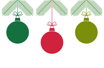 Wall Mural - christmas balls hanging ornaments on christmas tree branches. vector illustration