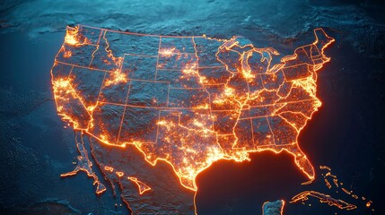 Poster - Interactive 3D map of the U.S.A showcasing an extensive communication network, highlighting connections, infrastructure, and geographic data for enhanced understanding.