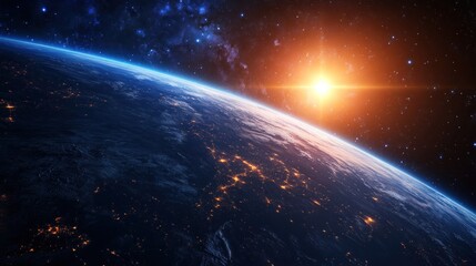 Wall Mural - Earthrise from Space with a Glowing Sun