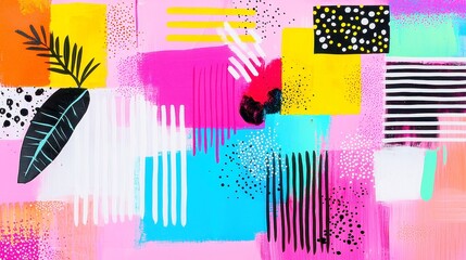 Poster - Vibrant Hand-Drawn Abstract Collage, A lively and colorful art piece ideal for fabric prints, wrapping paper, wallpapers, banners, and posters, showcasing intricate hand-drawn elements.