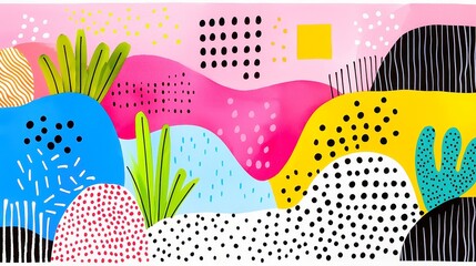 Poster - Vibrant Hand-Drawn Abstract Collage, A rich tapestry of colors and shapes, perfect for fabric prints, wrapping paper, wallpaper designs, banners, and posters.