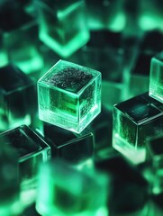 Wall Mural - glowing green cubes on table