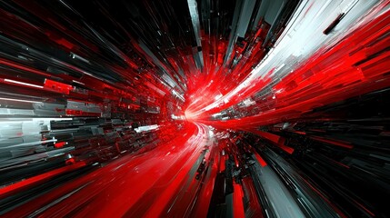 Poster - Vibrant Red Urban Abstract, a dynamic interplay of glowing crimson hues and urban elements, creating a striking backdrop that evokes energy and modernity.