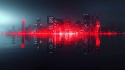 Poster - Vibrant Crimson Urban Landscape, an abstract depiction of a lively city scene infused with radiant red hues, evoking energy and modernity in an urban setting.