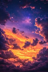 Wall Mural - Sunset with clouds and stars