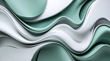 Poster - Elegant abstract waves in green and white create a soothing visual flow.