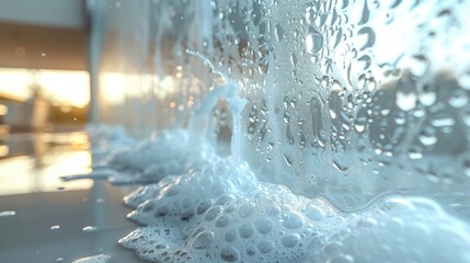 Aufkleber - A glass wall with soap foam all over it for cleaning.