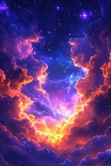 Wall Mural - Purple Blue Sky with Clouds Stars