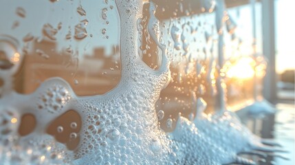 Aufkleber - A glass wall with soap foam all over it for cleaning.