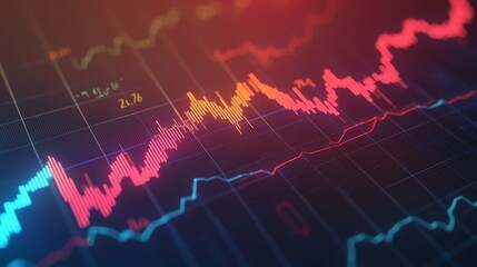 Poster - a dynamic stock market graph displaying fluctuating trends in vibrant colors, indicating market chan