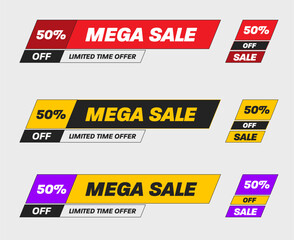 Poster - Vector bright banner for mega sale, 50% discount, limited time, special offer, illustration of geometric price tag flyer.