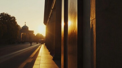 Sticker - Person walking down sidewalk at sunset