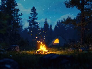 Wall Mural - campsite in field