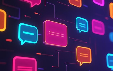 Poster - A vibrant display of colorful chat bubbles against a dark background, symbolizing communication and digital interaction.